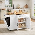 thumbnail image 6 of Homfa 41'' Movable Kitchen Island with Drop Leaf & Power Outlet, Island Table on Wheels with 3 Drawers, Spice Rack and Trash Bin Cabinet, White, 6 of 10