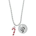 thumbnail image 1 of Delight Jewelry Silvertone 3-D Red Enamel Candy Cane Silvertone Script Initial Disc - P - Charm Necklace, 20"+3", 1 of 4