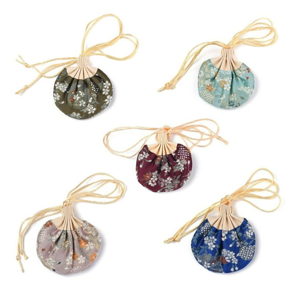 10pc Chinese Brocade Sachet Coin Purses Drawstring Floral Embroidered Jewelry Bag Gift Pouches for Women Girls Mixed Color 9.2x12cm
