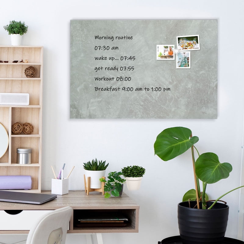 Frameless Magnetic Whiteboard Dry Erase White Board 28"x20" Decorative White Board for Wall with Concrete Pattern White Board for Home Office Decor, Bedroom, Kitchen, Classroom with Accessories
