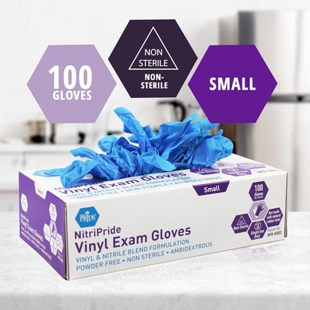 MedPride Powder-Free NitriPride Nitrile Disposable Gloves, Size S, 100 Count