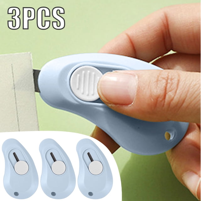 Cqxid Office&Craft&Stationery Under $5 Egg Shaped Utility Retractable Portable Mini For Wrapping Envelopes Letterbox Cutter With Keychain Holes 3Pack