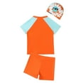 thumbnail image 4 of Gubotare Toddler Bathing Suits for Boys Toddler Boys Rash Guard Swimsuits Graphic Striped Swim Shirt Trunks Outfits Set (Orange,5-6 Years), 4 of 8