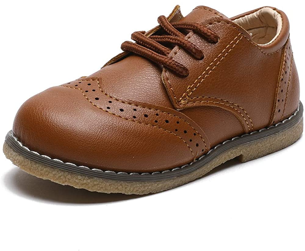 Toddler Unisex-Child Leather Shoes Ankle Strap Oxford Shoes Kid's Slip Resistant Dress Shoes 