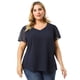 thumbnail image 4 of Women's Plus Size Blouse Pin Dots Round Neck Casual Smocked Bell Short Sleeve Top Royal Blue 3X, 4 of 7