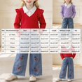 thumbnail image 4 of Curenmufel Little Girl 2 Piece Clothing Set Long Sleeve Top with Denim Pants for Fall School and Outdoor Wear 4T (Red,4 Years), 4 of 9