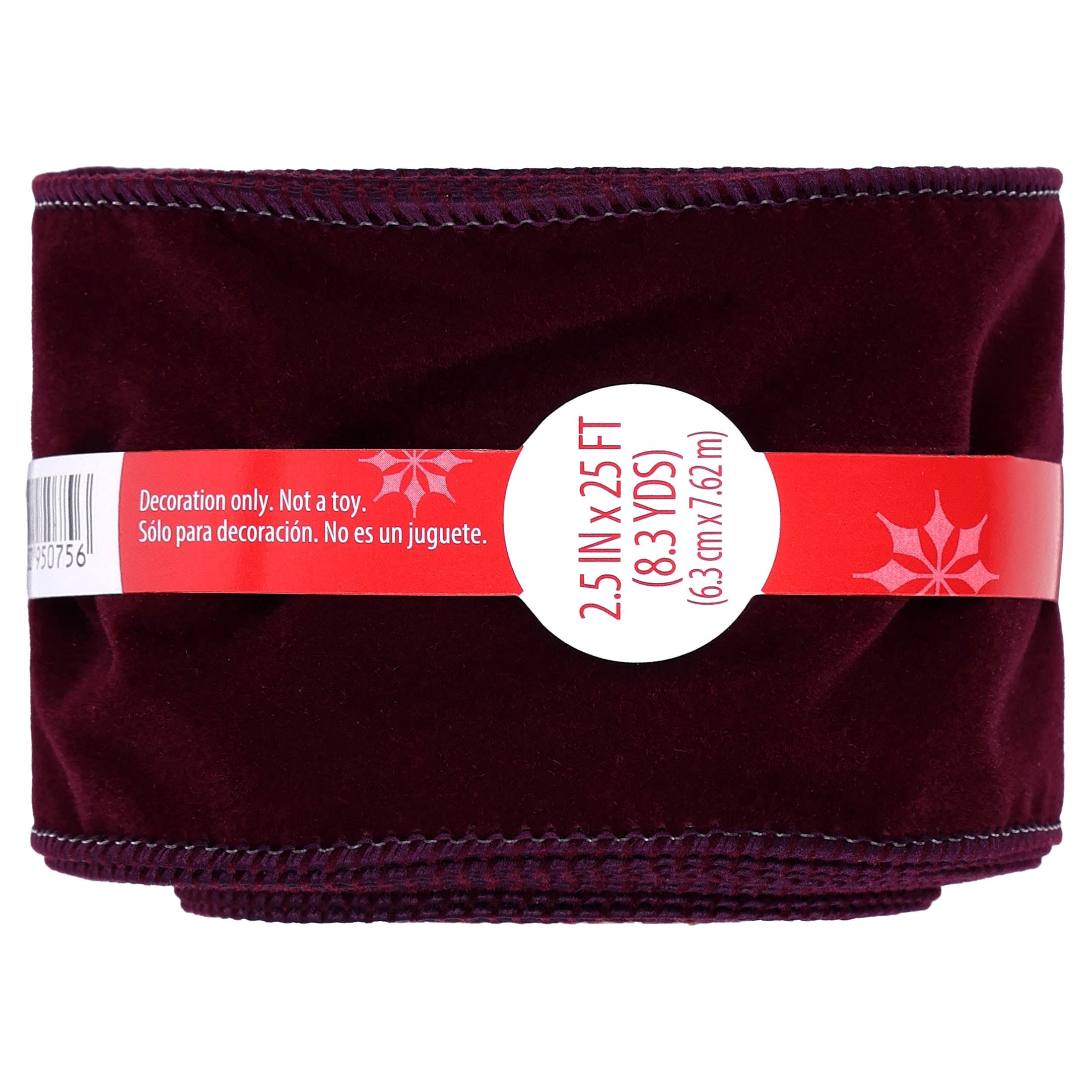 Burgundy Velvet Christmas Ribbon, 2.5" x 25', by Holiday Time