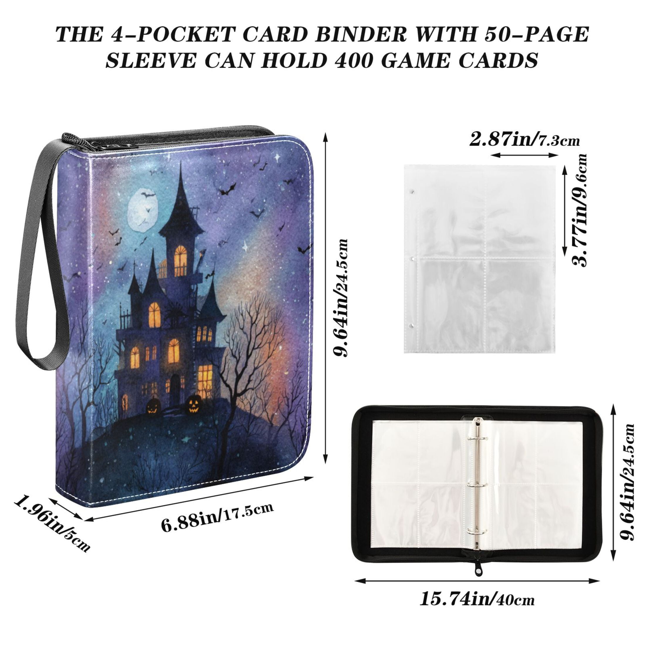 Game Card Storage Bag Collectible Trading Card Albums The 4-Pocket Card Binder With 50-Page Sleeve Can Hold 400 Game Cards Beautiful Halloween Castle