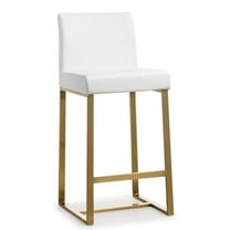 Maklaine 27" Fabric Counter Stools in White/Gold Finish (Set of 2)
