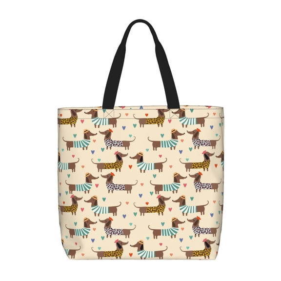 Defioc Dachshund Dog Pattern Tote Bag for Women,Large Capacity Tote Bag with Zipper Casual Shoulder Handbags Shopping Bag