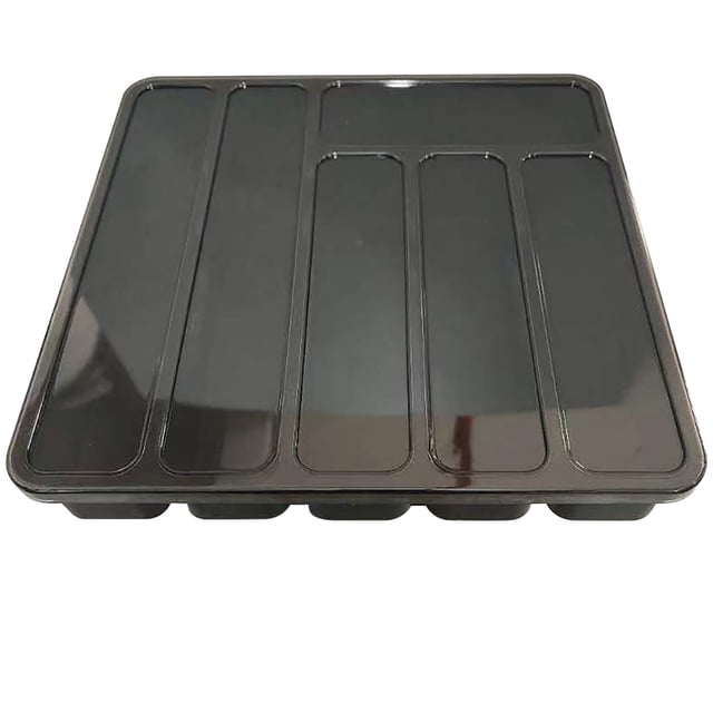 Organizador de cubiertos con tapa | Bandeja de plástico para utensilios de cocina, cajón y encimera | 6 compartimentos espaciosos para tenedores, cucharas y cuchillos | Portacubiertos portátil para