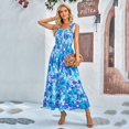 thumbnail image 1 of Vedolay Dresses For Women Women's 2023 Summer Spaghetti Strap Sleeveless Square Neck Ruffle A Line Swing Mini Dress,Blue L, 1 of 5