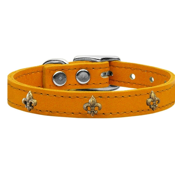 Bronze Fleur De Lis Widget Genuine Leather Dog Collar Mandarin 26