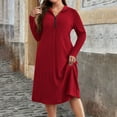 thumbnail image 3 of Ohufall Knee Length Dresses for Women Quarter Zip Turn-down Collar Casual Dress Ribbed Long Sleeve Plus Size Dresses, 3 of 8