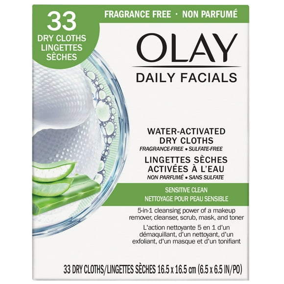 Cloths Olay Daily Gentle Clean 5 en 1, activados con agua, 66 unidades