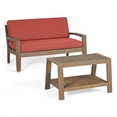 thumbnail image 3 of Christopher Knight Home Outdoor Acacia Wood Loveseat and Coffee Table Set with Cushions, Gray+Red, 3 of 13