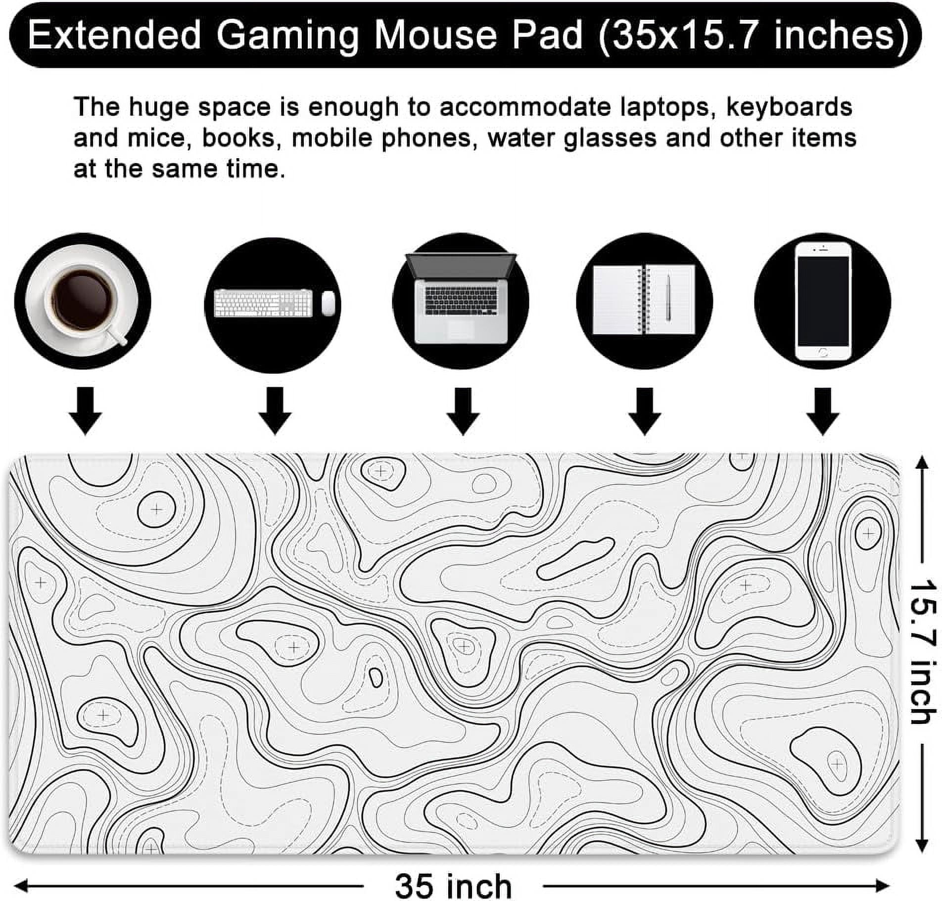Topographic Gaming Mouse Pad Large Mouse Pad Desk Mat 35x15.7x0.12 inch XXL Desk Pad White Mouse Pad (Terrain - White)