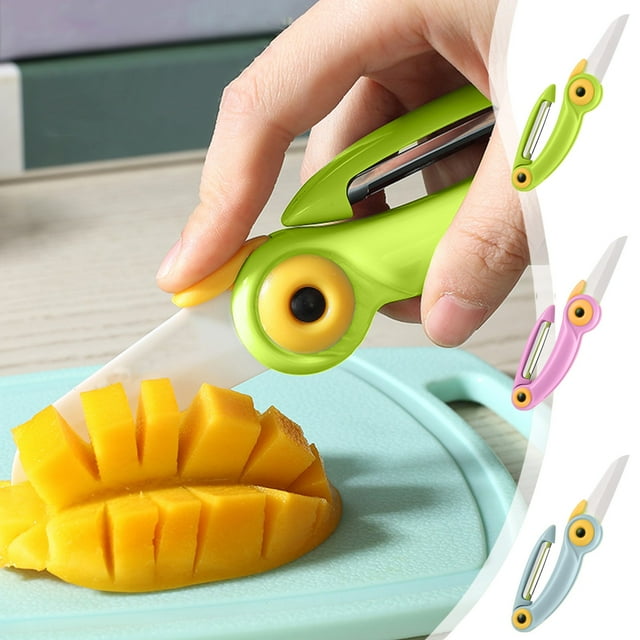 Cuchillo de cerámica plegable con mango ergonómico | Diseño compacto para un fácil almacenamiento | Cuchilla no porosa para un corte limpio | Ideal para pelar y cortar verduras | 17,5 cm | Múltiples