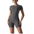 thumbnail image 1 of 2 Piece Workout Sets for Women Tight Short Sleeve Shirt Gym Biker Shorts Outfits Matching Set Sweatsuits, 1 of 7