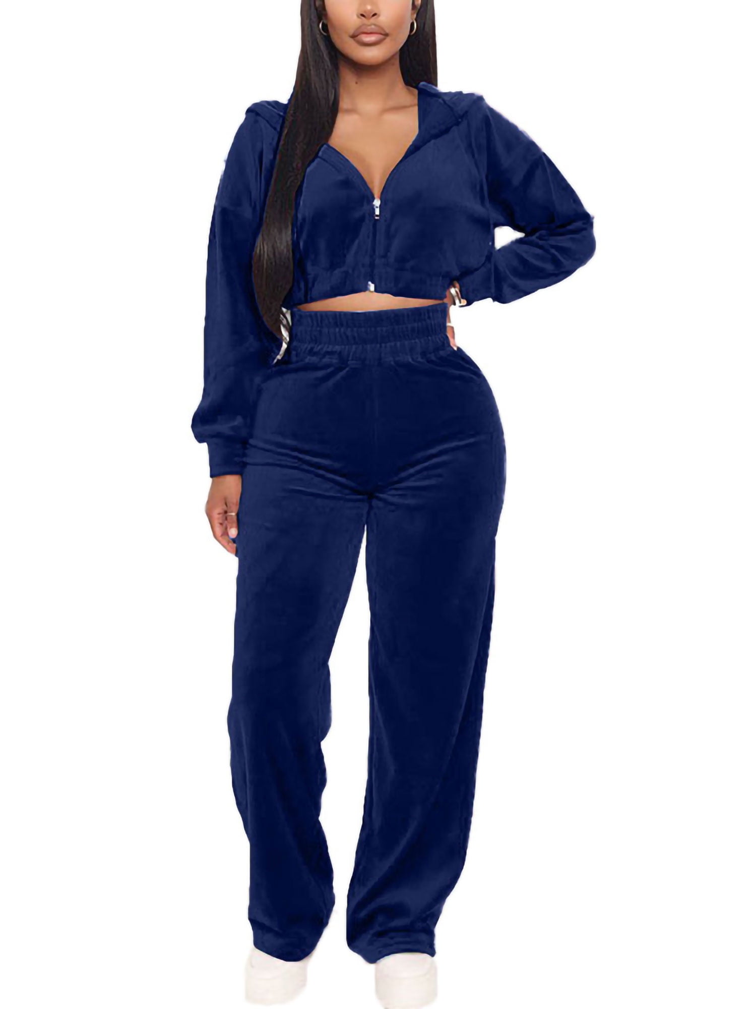 WOMEN'S HOODED VELOUR OUTERWEAR OUTFIT/SUIT 