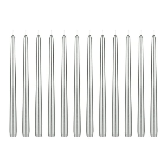 Mega Candles 12 pcs Unscented Silver Taper Candle, Hand Poured Wax Candles 12 Inch x 7/8 Inch, Home Décor, Wedding Receptions, Baby Showers, Birthdays, Celebrations, Party Favors & More