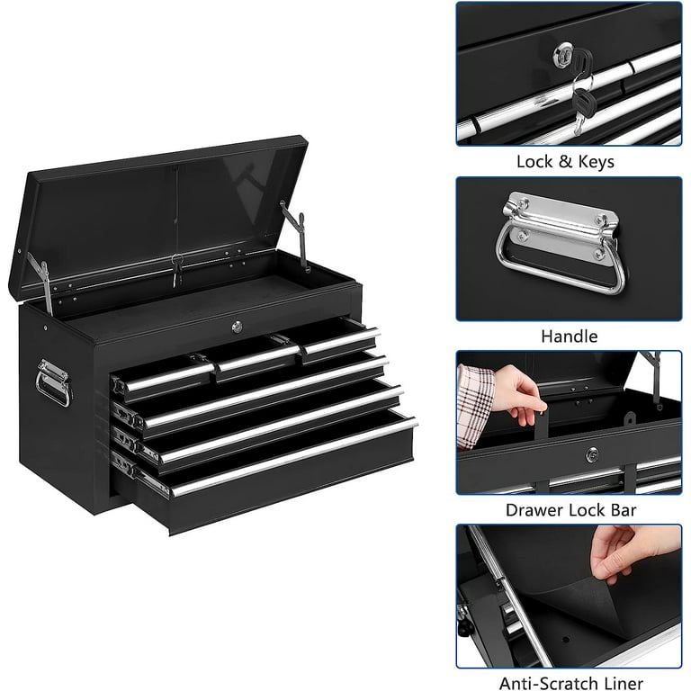 Tuffiom 8-Drawer Rolling Tool Chest w/Lock & Key, Tool Storage Cabinet w/Wheels, Detachable Top, Drawers, Side Hooks & Drawer Liners, Tool Organizer