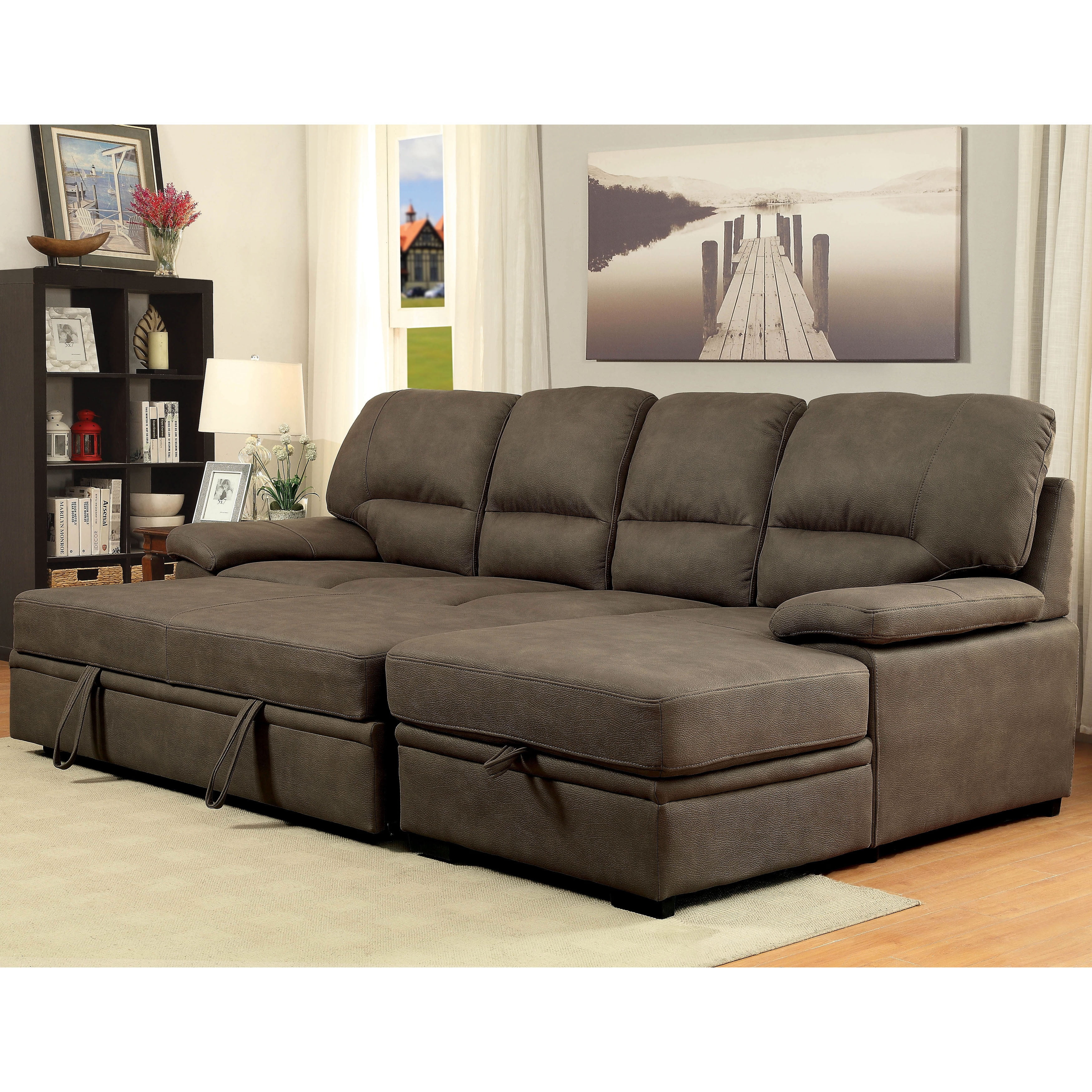 Furniture of America Delton Contemporary Nubuck Leather Sleeper Sectional
