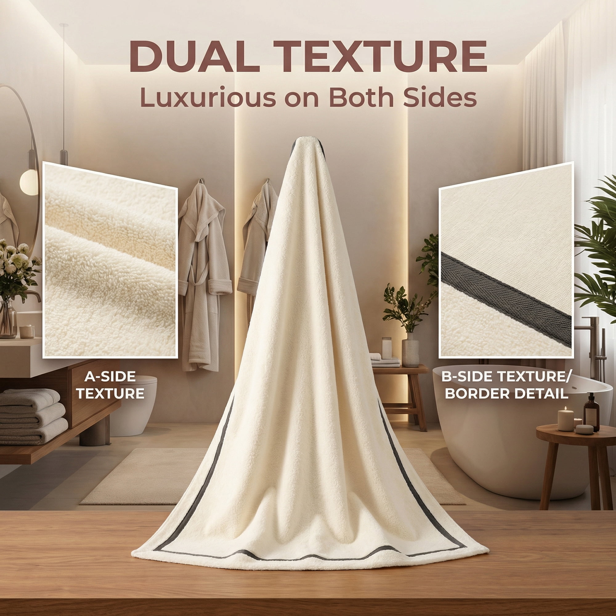 Unique Bargains Ultra Soft Highly Absorbent Coral Fleece Bath Towel Beige 63" x 31"