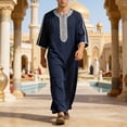 thumbnail image 2 of IWRICH Men's Embroidery Moroccan Thobe Men Mogadishu Djellaba Robe Jubba Prayer Kaftan Arabic Abaya 01-Navy M, 2 of 8