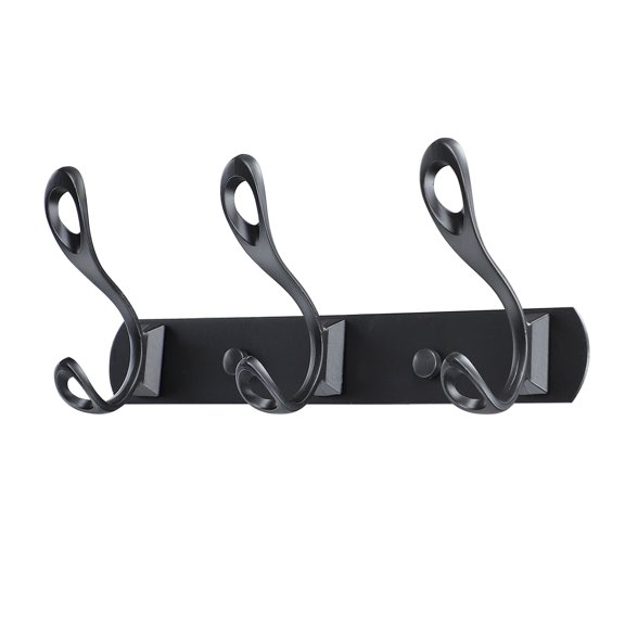 Uxcell 3 Hooks w Screws Household Dual Wall Hooks DIY Coat Towel Holder Zinc Alloy Black 1pcs