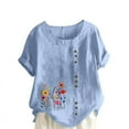 thumbnail image 5 of QUNYINEY Casual Womens Tshirts Short Sleeve Floral Crew Neck Tops Button Loose Cotton Linen Pullover Women's Tops, 5 of 5