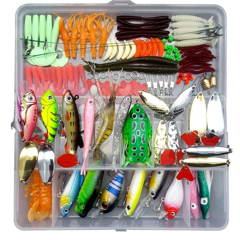 Fishing Lures Mixed, 94pcs Soft Baits Kit Including Spinning Lures, Plastic  Worms, Frogs, Single Hooks and Tackle Box for Freshwater & Saltwater 94  Pieces (Random Color) 