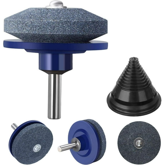 4PCS Lawn Mower Blade Sharpener – Universal Rotary Sharpening Kit for Power Drill, Hand Drill, Lawn Mower Blade Balancer, Fast & Durable Blade Sharpening Tool