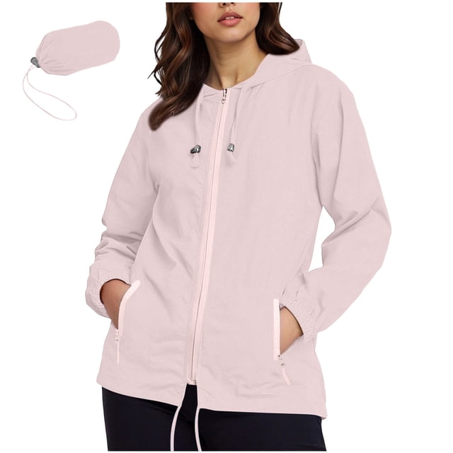 Tranfacy Vestes pour Femmes, Imperméable pour Femmes, Veste Imperméable pour Femmes et Veste à Fermeture Éclair, Veste à Manches Trois-Quarts à Capuche, Imperméable avec Poches
