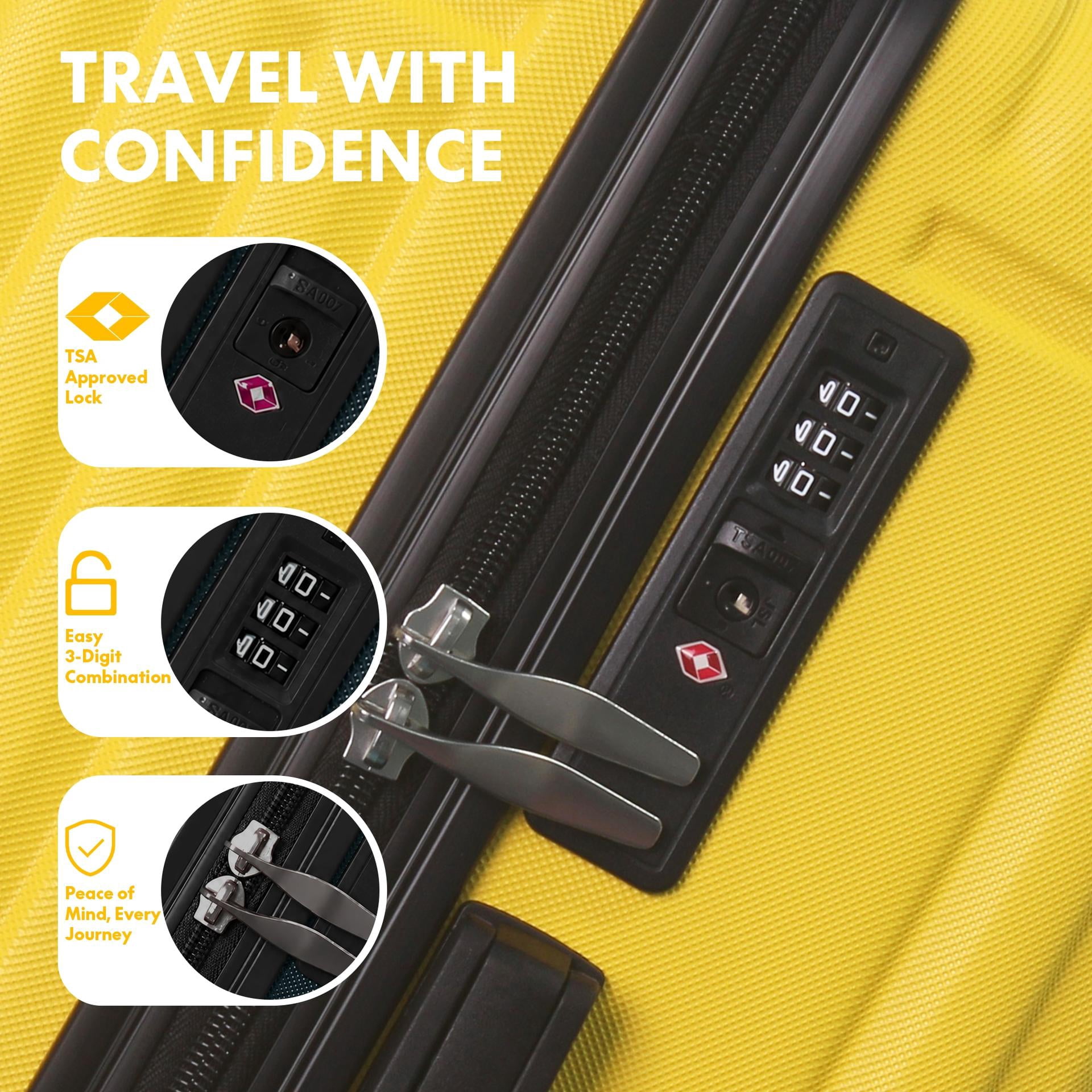 3-Piece ABS Hardshell Luggage Set - Lightweight Durable Suitcases with 4 Silent Spinner Wheels, TSA Lock & Scratch-Resistant Surface, 20"/24"/28", Lemon Yellow