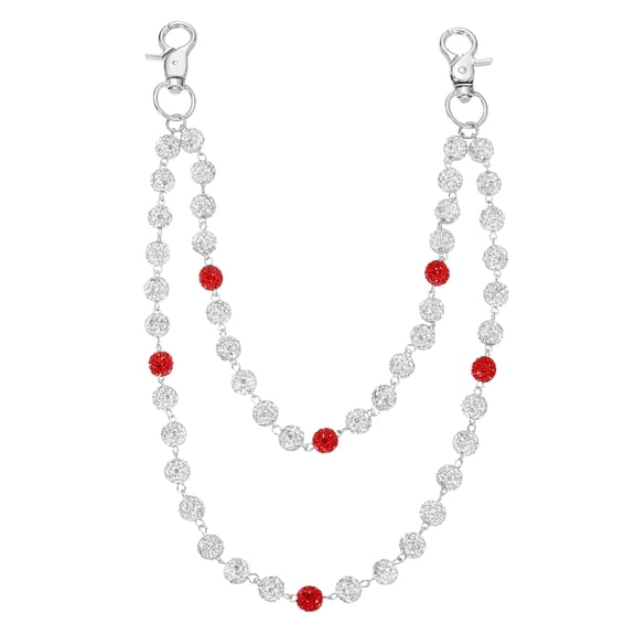 Ceramic Beads Waist Chain, Women Sparkly Rhinestone Wallet Chains, Red