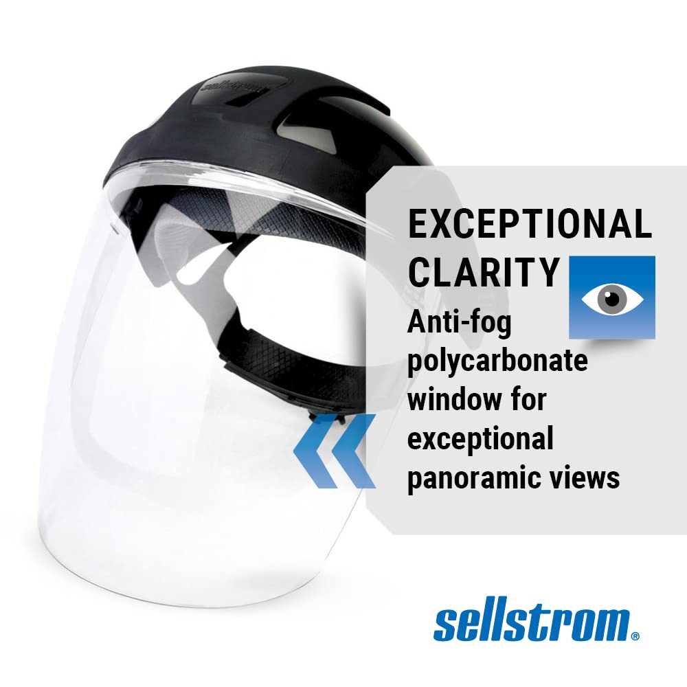 Sellstrom DP4 Face Shield - Lightweight Mask with High Impact Crown & Ratchet Headgear for Work, Grinding, Cutting - ANSI Z87.1 - Anti Fog Polycarbonate Window