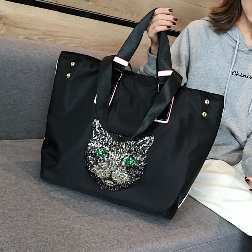 COSMOBETTY 1Pack Travel Pouch Black Rectangular Nylon Bag for Women Storage Tote Shoulder Bag Small 17.7 x 12.9 x 5.9in