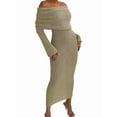 thumbnail image 3 of Women'S Fall Off Shoulder Bodycon Sweater Dress Formal Long Sleeve Elegant Club Party Midi Maxi Dresses Apricot S, 3 of 9