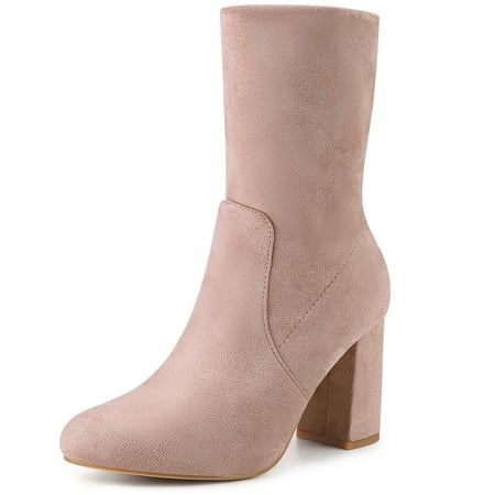 

Unique Bargains Rounded Toe Block Heeled Foldable Ankle Boots for Women