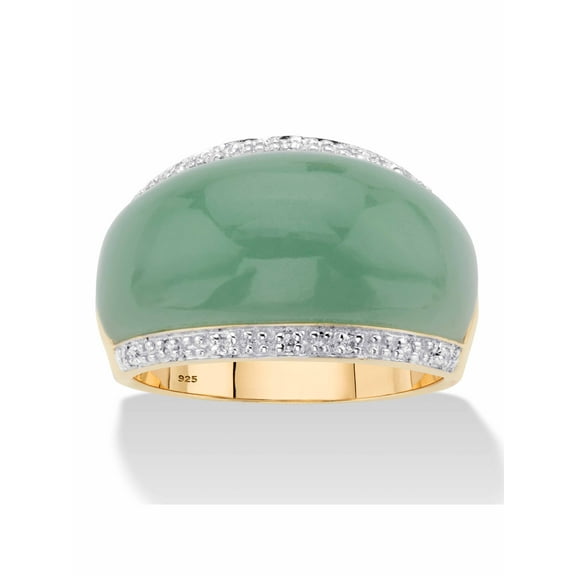 PalmBeach Jewelry Genuine Green Jade and White Topaz Dome Ring .56 TCW in 14k Gold-plated Sterling Silver