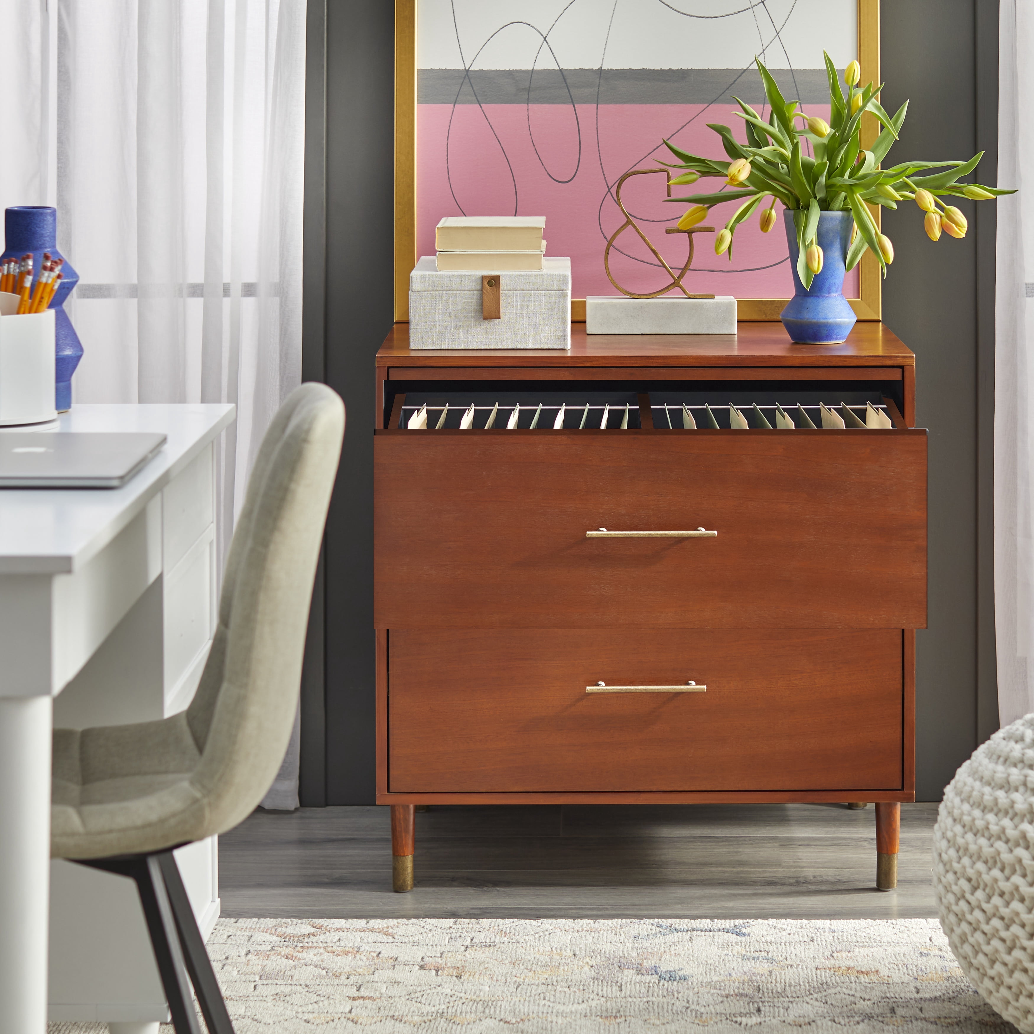 TMS Thompson Lateral Wood Filing Cabinet, Walnut