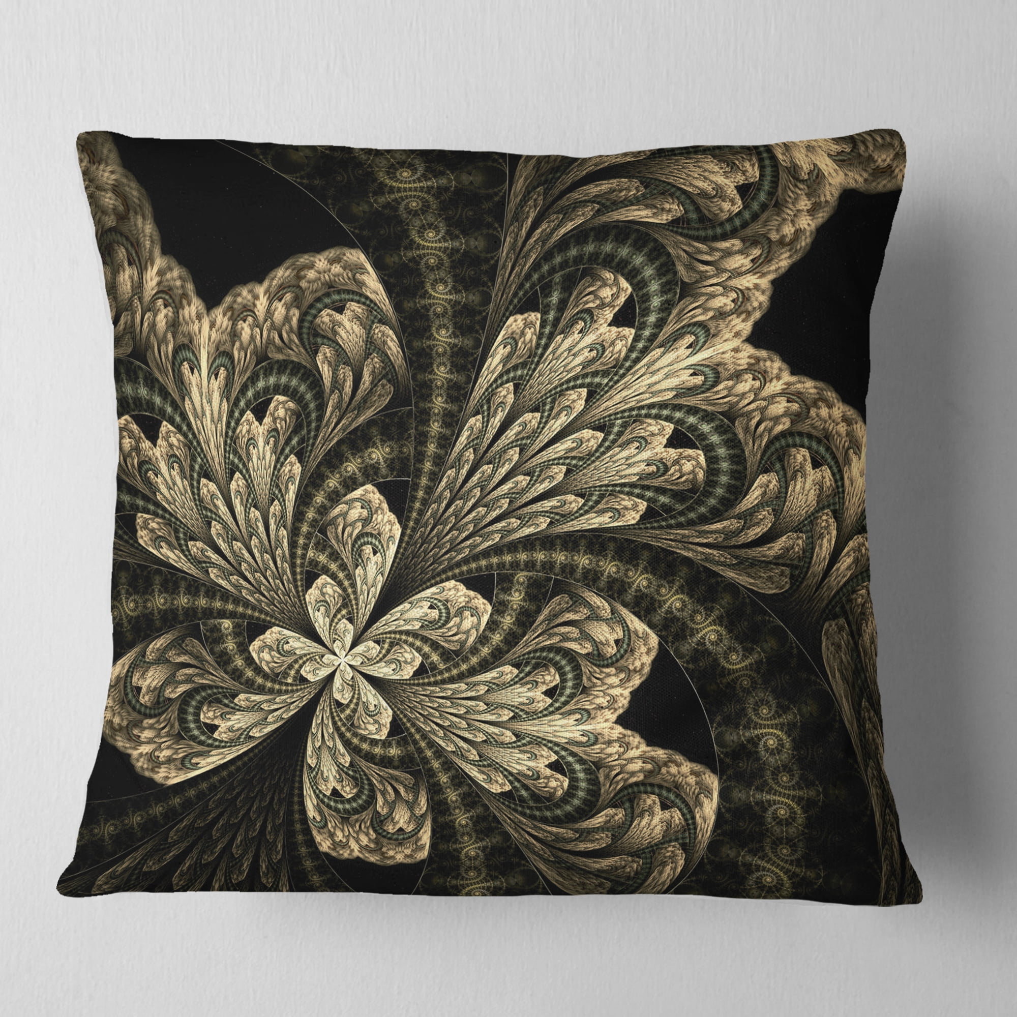 Designart Symmetrical Large Brown Fractal Flower - Floral Throw Pillow - 16x16