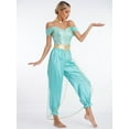 thumbnail image 4 of YiZYiF Women's Arabian Princess Dance Costume Halloween Party Fancy Dress Shiny Belly Dance Jumpsuit Turquoise A XL, 4 of 7