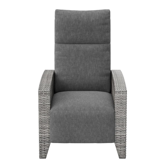 Silla de jardín reclinable de mimbre para exterior - Respaldo y reposapiés ajustables 150° con bomba de aire - Mesa lateral abatible - Resistente a todo clima - Ideal para piscina, terraza o balcón