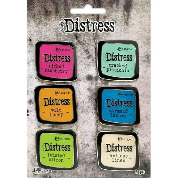 Ranger TDZ73437 Tim Holtz Distress Enamel Collector Pin Set, Set 1 - Pack of 6