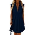 thumbnail image 2 of Guieoi Summer Dresses for Women Plus Size for Beach Vacation Sleeveless V-Neck Midi Dress Navy XXL, 2 of 8