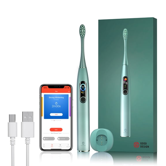 Oclean X Pro Rechargeable Electric Toothbrush for Adults and Teen,3 Modes with Smart Timer and LCD Touch Screen, USB Fast Charge Powered Sonic Toothbrush with Dupont Brush Head,Green
