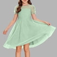thumbnail image 3 of Busydd Princess Dresses for Girls 5-16 Years Fashion Performance Mesh Round Neck Girls Formal Dress Solid Color Short Sleeve Flowy Dress 7-8 Years, 3 of 6