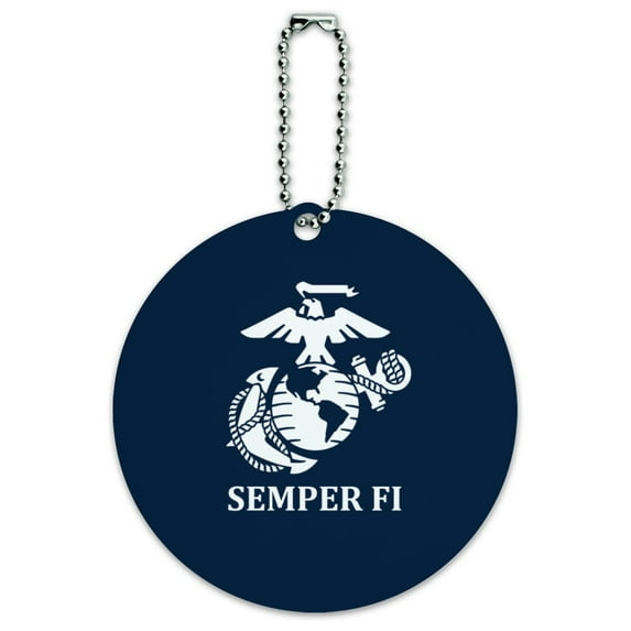 Marine Corps USMC Semper Fi Blue White Logo Officially Licensed Round Luggage ID Tag Card Suitcase Carry-On